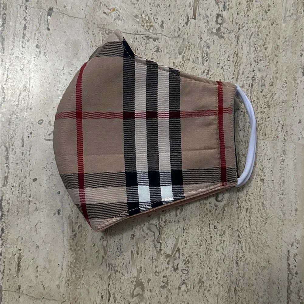 Plaid Face Mask with Elastic Ear straps Beige Black White Red One Size
